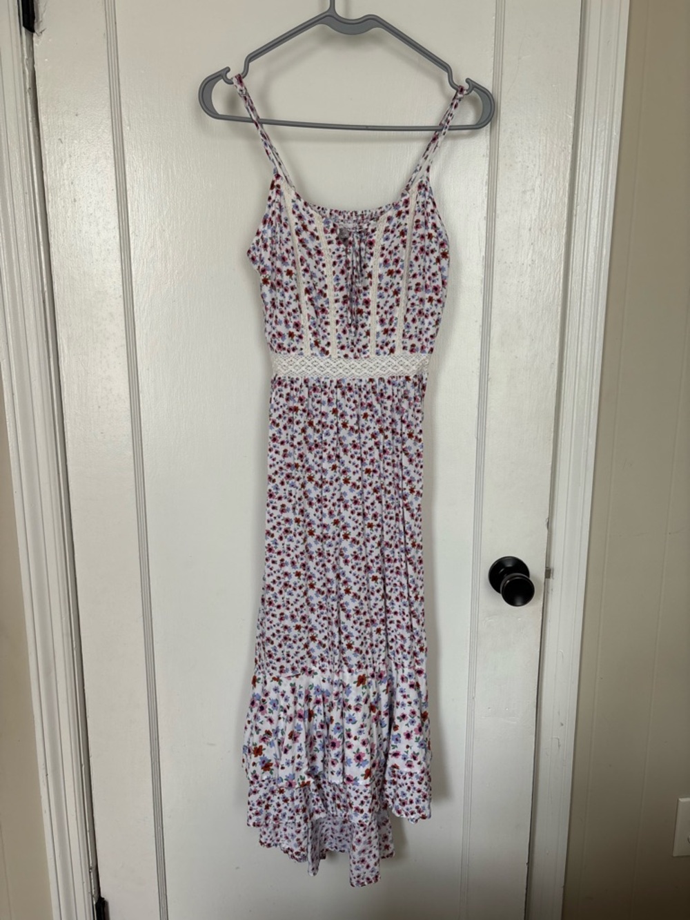 Japna White Maxi Dress with Pink & Red Floral Print